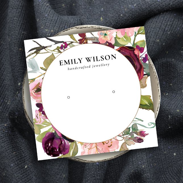 BLUSH GOLD BURGUNDY ROSE FLORAL EARRING ANZEIGE QUADRATISCHE VISITENKARTE (Von Creator hochgeladen)