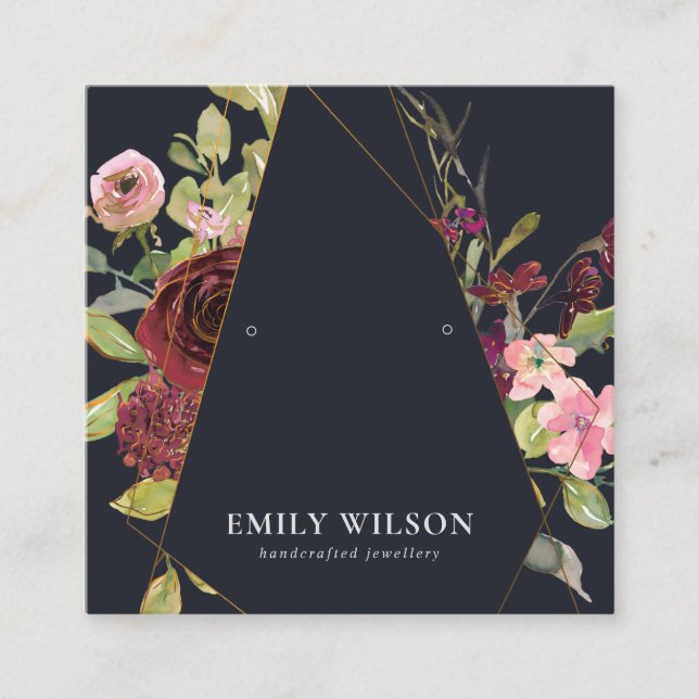 BLUSH GOLD BURGUNDY ROSE FLORALEREARRING DISPLAY QUADRATISCHE VISITENKARTE (Vorderseite)