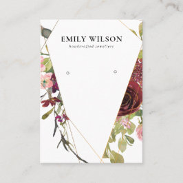 BLUSH GOLD BURGUNDY ROSE FLORALEREARRING DISPLAY VISITENKARTE