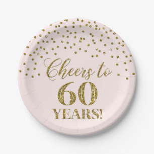Blush Gold Confetti freut sich auf 60 Jahre Geburt Pappteller