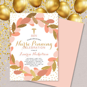 Blush Gold Confetti Nurse Pinning Graduation Party Einladung