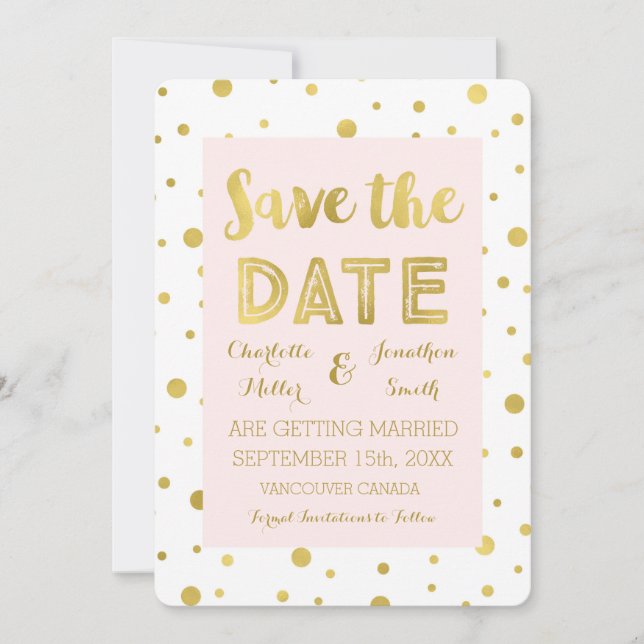 Blush Gold Confetti Wedding Foto Save the Date (Vorderseite)