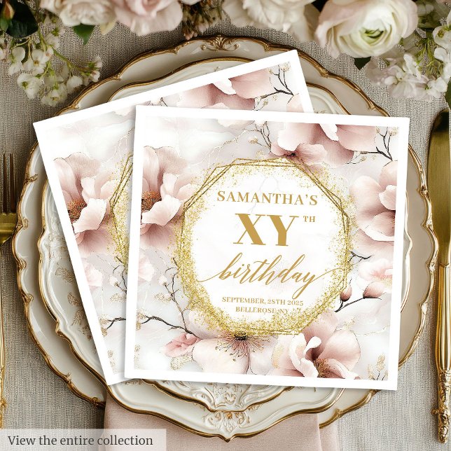 Blush Gold Elegante Zum Geburtstag Napkins Persona Serviette (Blush Gold Elegant Birthday Napkins Personalized)