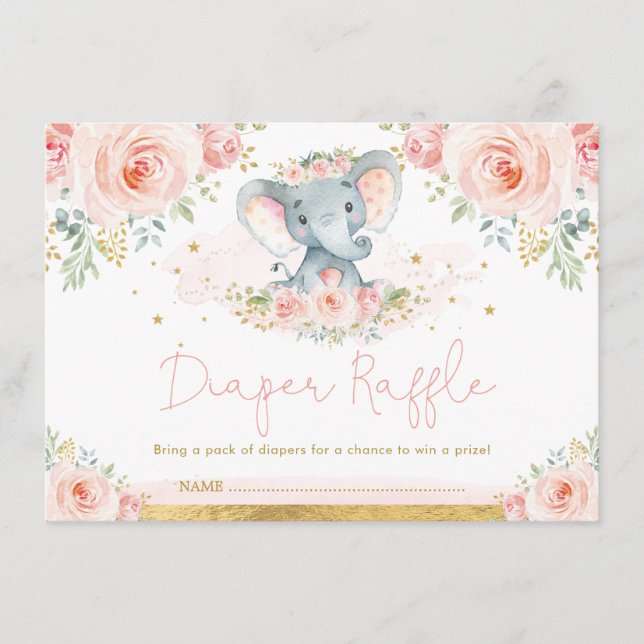 Blush Gold Elephant Baby Girl Duschdusche Windelwa Begleitkarte (Vorderseite)