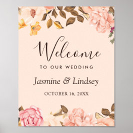 Blush Gold English Floral Wedding Willkommenszeich Poster