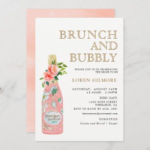 Blush Gold Floral Brunch und Bubbles Brautparty Einladung