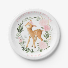 Blush Gold Floral Deer Baby Grünwalddusche Pappteller