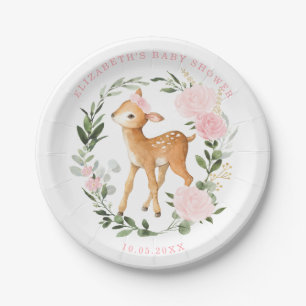 Blush Gold Floral Deer Baby Grünwalddusche Pappteller