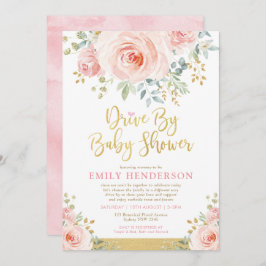 Blush Gold Floral Drive by Baby Shower Quarantäne Einladung