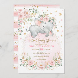 Blush Gold Floral Elephant Virtual Baby Dusche Einladung