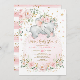 Blush Gold Floral Elephant Virtual Baby Dusche Einladung