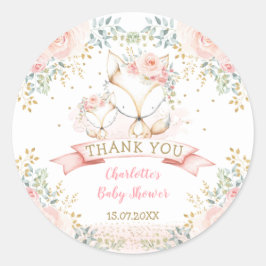 Blush Gold Floral Fox Boho Woodland Babydusche Runder Aufkleber