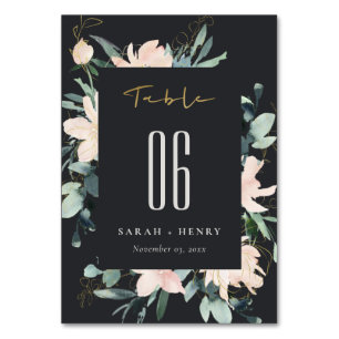BLUSH GOLD FLORAL FRAME WATERCOLOR WEDD TISCHNUMMER