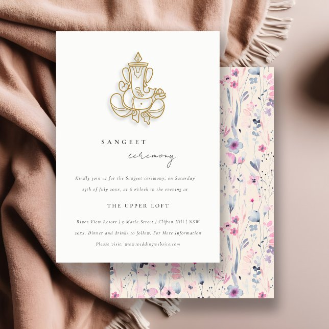 Blush Gold Floral Ganesh Indian Wedding Sangeet Begleitkarte (Von Creator hochgeladen)