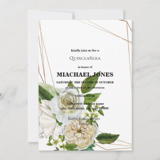 Blush Gold Floral Geometric Quinceanera Einladung