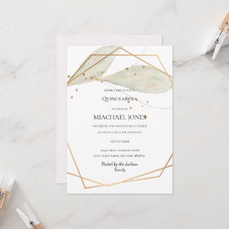 Blush Gold Floral Geometric Quinceanera Einladung