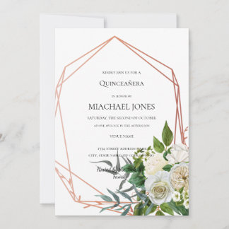 Blush Gold Floral Geometric Quinceanera Einladung