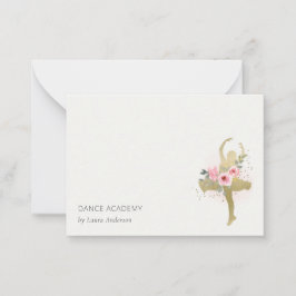 Blush Gold Floral Girl Dancer Academy Logo Mitteilungskarte