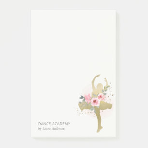 Blush Gold Floral Girl Dancer Academy Logo Post-it Klebezettel