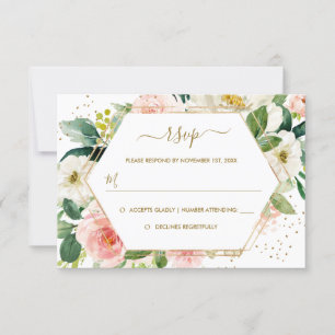 Blush Gold Floral Gold Wedding RSVP Karte