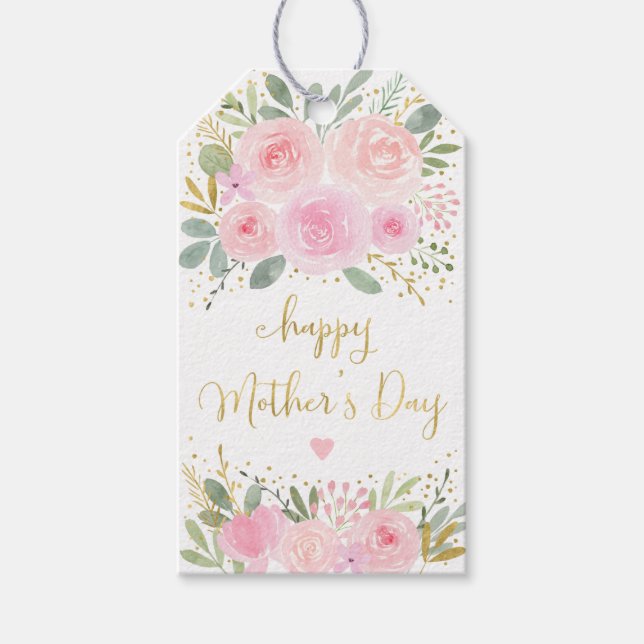 Blush Gold Floral Happy Mother Day Geschenkanhänger (Vorderseite)