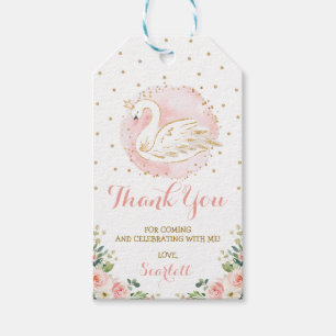Blush Gold Floral Swan Prinzessin Geburtstagsfavor Geschenkanhänger