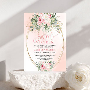 Blush Gold Floral Sweet 16 Geburtstagseinladung Einladung