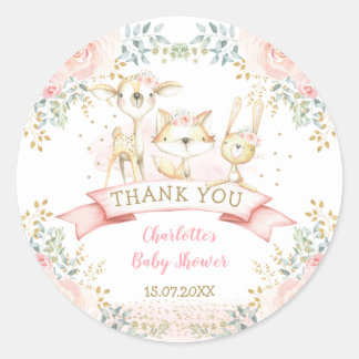 Blush Gold Floral Tribal Woodland Tiere Baby Runder Aufkleber
