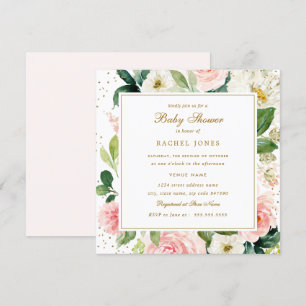 Blush Gold Floral Watercolor Baby Dusche laden Einladung