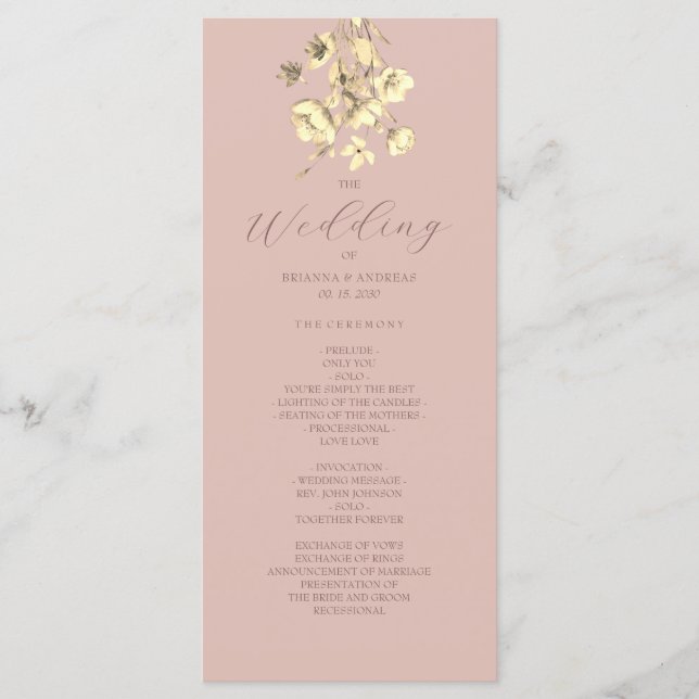 Blush Gold Floral Wedding Program Programm (Vorderseite)