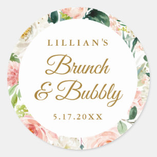 Blush Gold Florales Brunch und Bubbly Runder Aufkleber