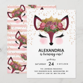 Blush & Gold Fox Princess Geburtstag Einladung