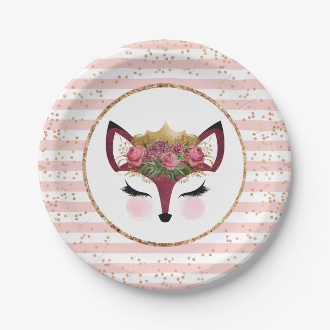 Blush & Gold Fox Princess Pappteller (Vorderseite)