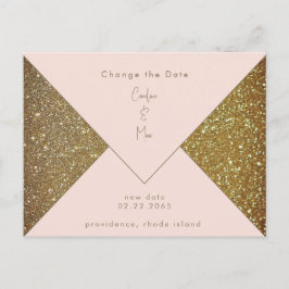 Blush & Gold Glam Hochzeit ändern das Datum Postkarte