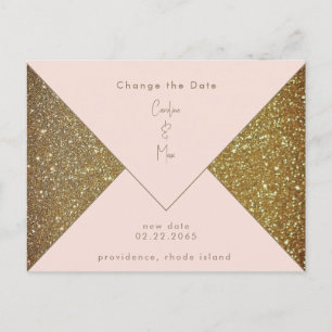 Blush & Gold Glam Hochzeit ändern das Datum Postkarte