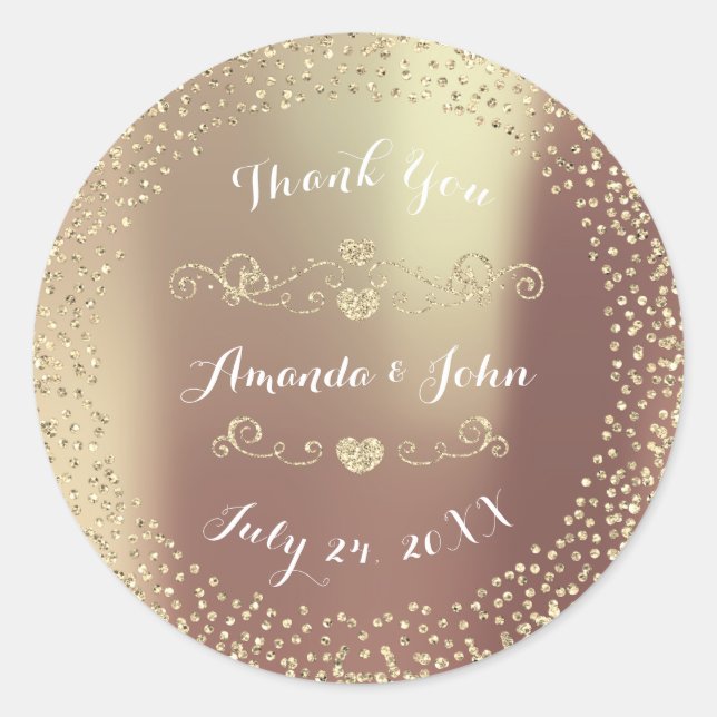 Blush Gold Glitzer Save the Date Danke Runder Aufkleber (Vorderseite)