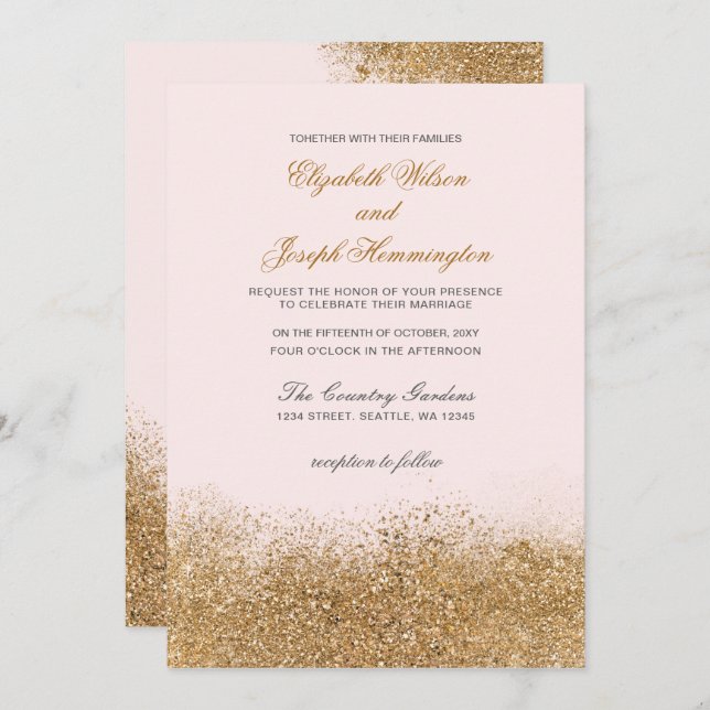 Blush Gold Glitzer Sparkle Einladung (Vorne/Hinten)