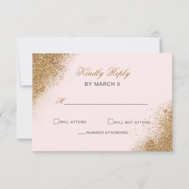Blush Gold Glitzer Sparkle RSVP Karte (Vorderseite)