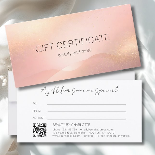Blush Gold Glow Gradient QR-Code-Geschenkgutschein (Blush Gold Glow Gradient QR Code Gift Certificate)