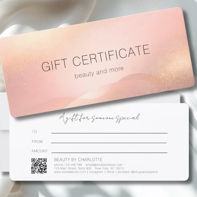 Blush Gold Glow Gradient QR Code Geschenkgutschein (Blush Gold Glow Gradient QR Code Gift Certificate)