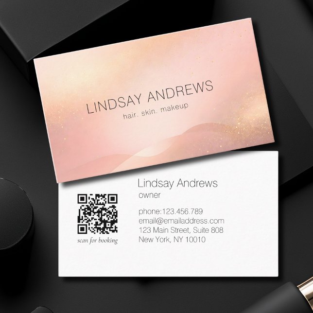 Blush Gold Glow Gradient Salon QR Code Visitenkarte (Blush Gold Glow Gradient Salon QR Code Business Card)
