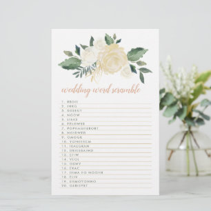 Blush Gold Green Floral Wedding Word Scramble Game Briefpapier