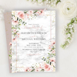 Blush Gold Greenery Dusty Pink Bloral Wedding Einladung