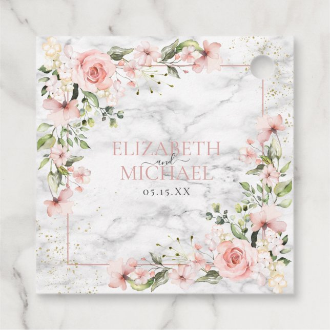 Blush Gold Greenery Dusty Pink Bloral Wedding Geschenkanhänger (Rückseite)