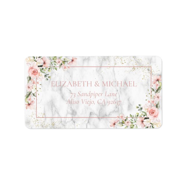 Blush Gold Greenery Dusty Pink Floral Adresse Adressaufkleber (Vorne)