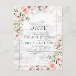 Blush Gold Greenery Dusty Pink Floral Delay Datum Postkarte