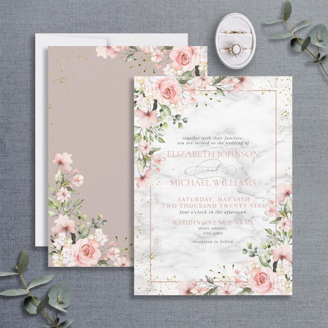 Blush Gold Greenery Dusty Pink Floral Wedding Invi Einladung (Von Creator hochgeladen)