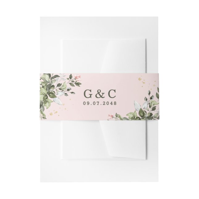 Blush Gold Greenery Succulent Dusty Blue Wedding Einladungsbanderole (Vorderseite Beispiel)