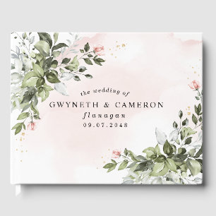 Blush Gold Greenery Succulent Dusty Blue Wedding Gästebuch