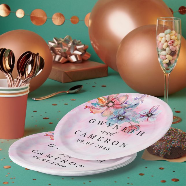Blush Gold Greenery Succulent Dusty Blue Wedding N Pappteller (Multi)